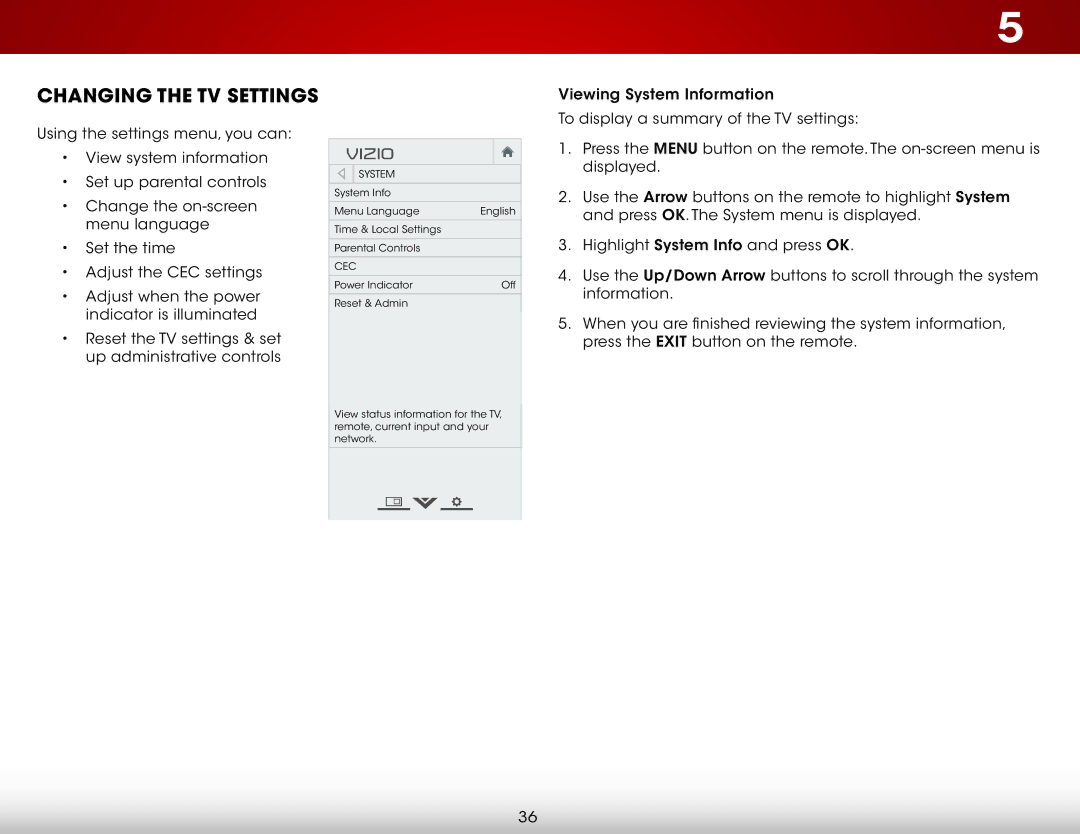 Vizio E390-B0 user manual Changing the TV Settings, Cec 