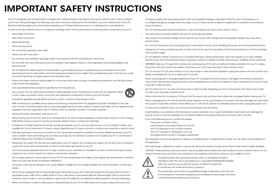 Vizio E390-B0 manual Important Safety Instructions 