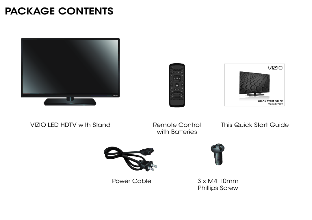 Vizio E390-B0 manual Package Contents 