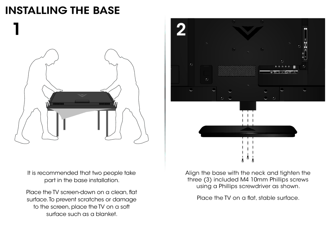 Vizio E390-B0 manual Installing the Base 