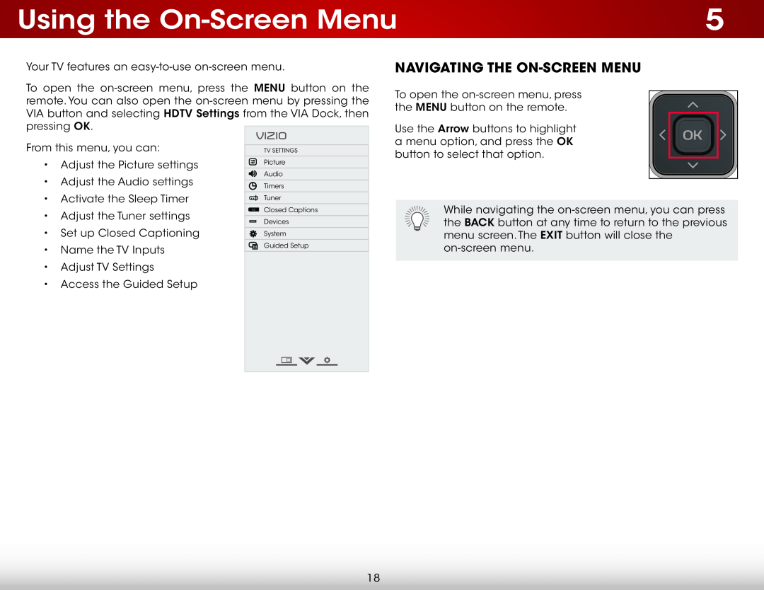 Vizio E390-B0 user manual Using the On-Screen Menu, Navigating The On-Screen Menu 