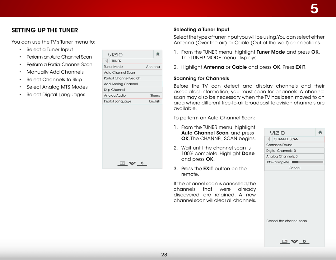 Vizio E390-B1 user manual Setting UP the Tuner 