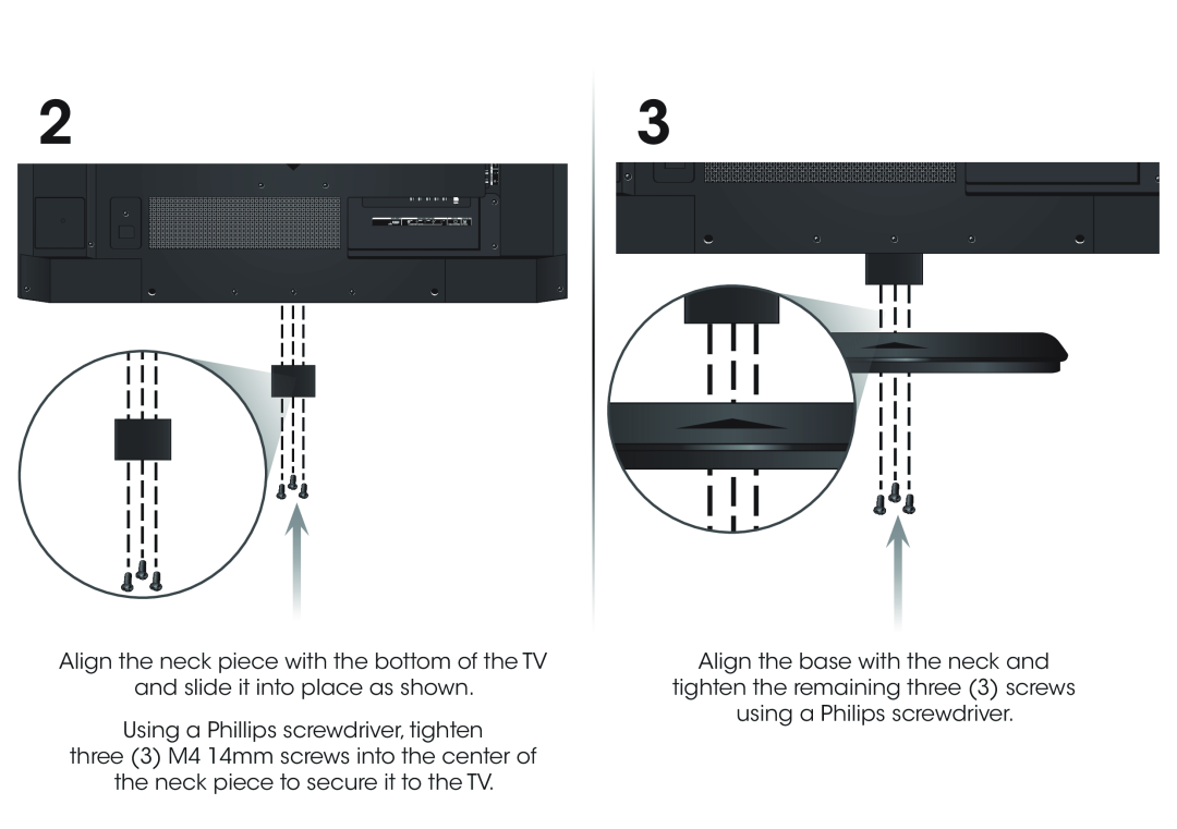 Vizio E390-B1 manual Align the neck piece with the bottom of the TV, and slide it into place as shown 