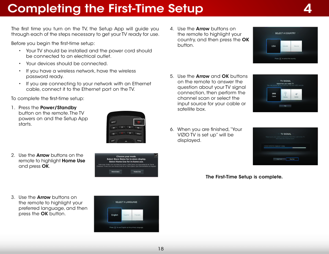 Vizio E390-B1E user manual Completing the First-Time Setup 