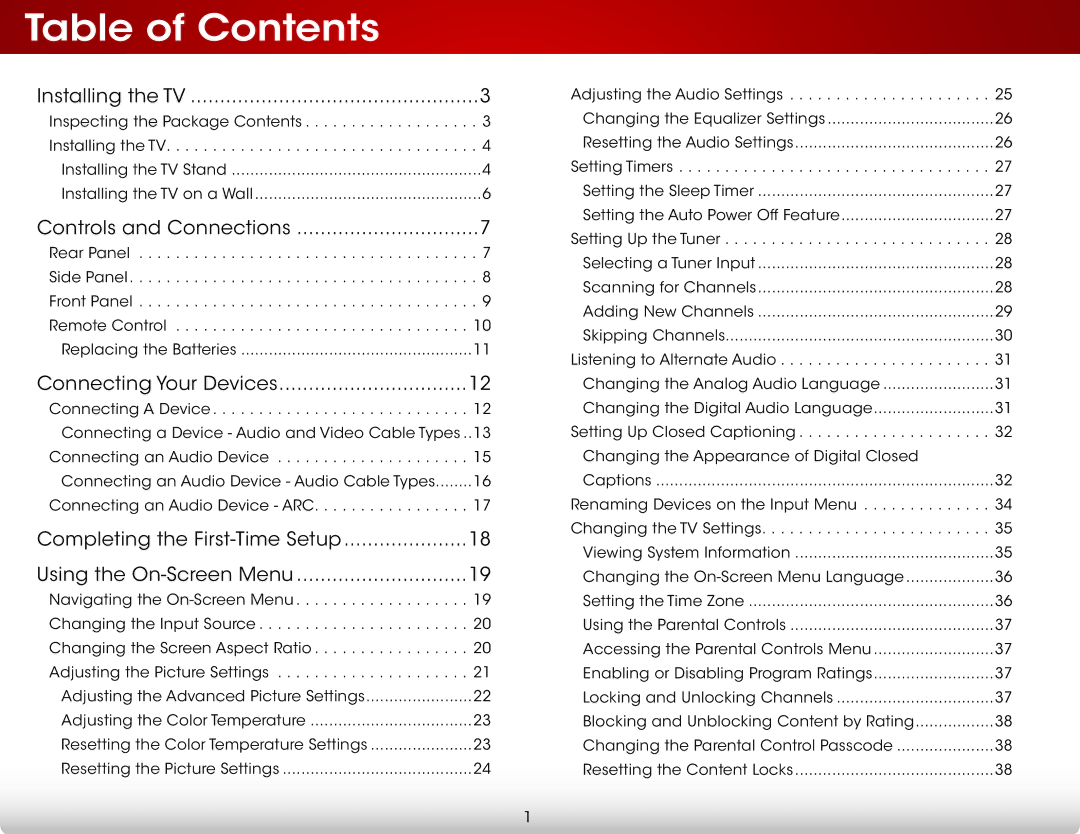 Vizio E390-B1E user manual Table of Contents 