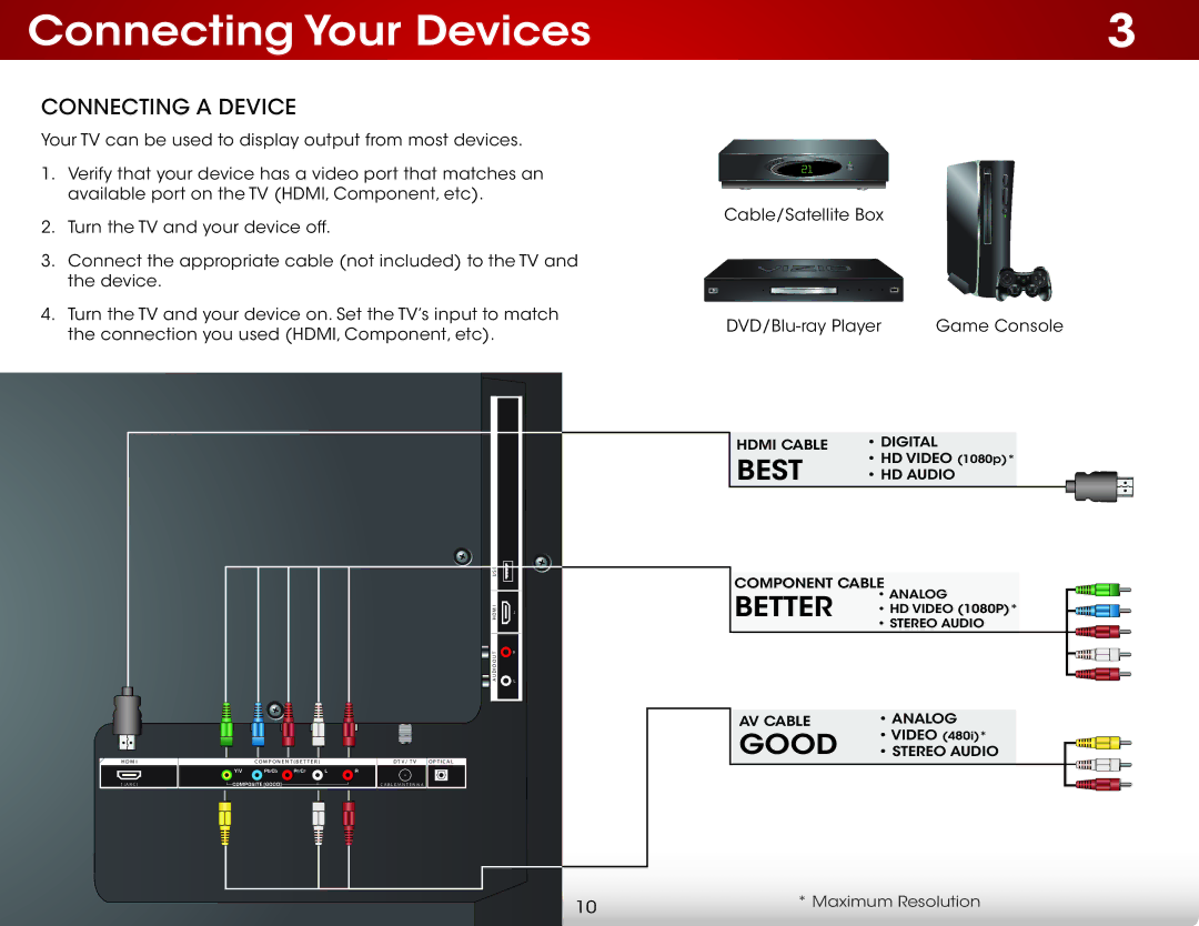 Vizio E390A1, E390-A1 user manual Connecting Your Devices, Connecting a Device 