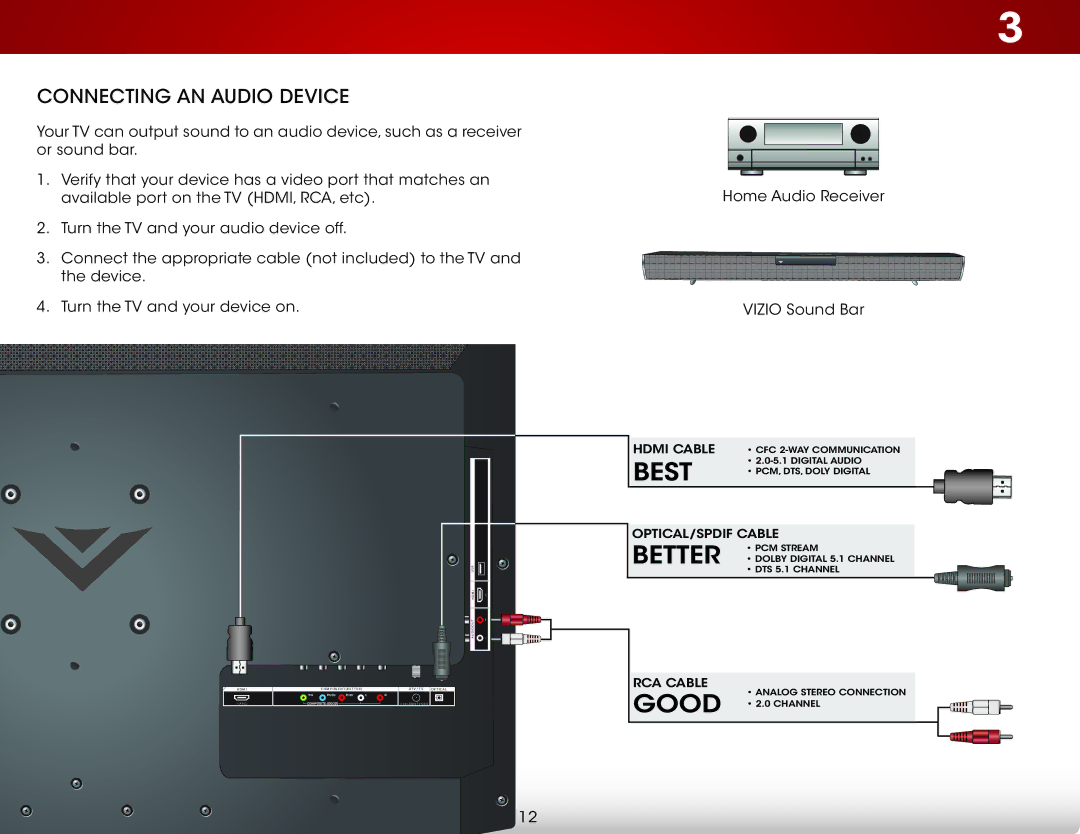 Vizio E390A1, E390-A1 user manual Connecting an Audio Device 