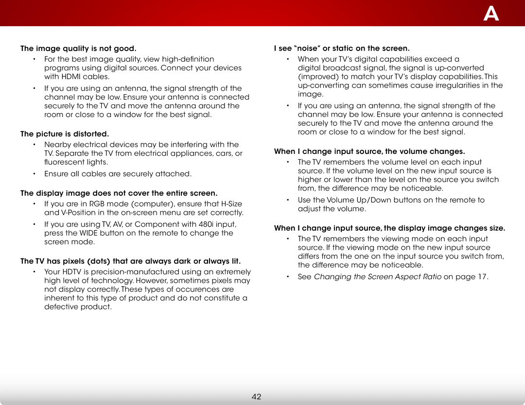 Vizio E390A1, E390-A1 user manual See Changing the Screen Aspect Ratio on 