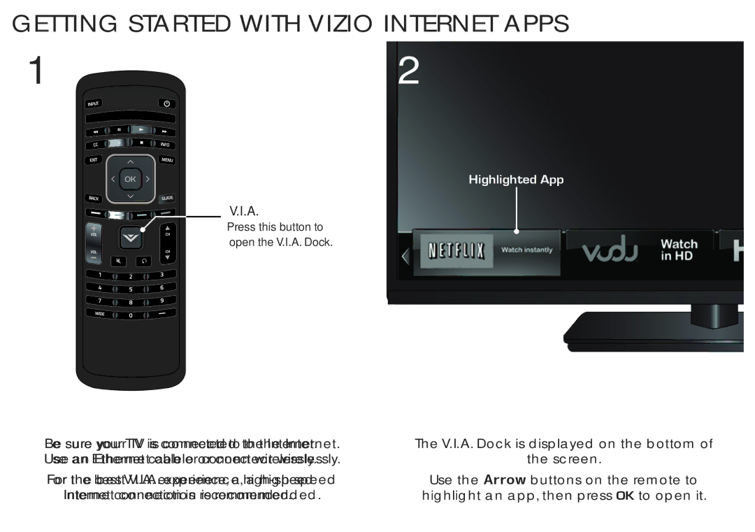 Vizio E390I-A1 quick start Getting Started with Vizio Internet Apps, Highlighted App 