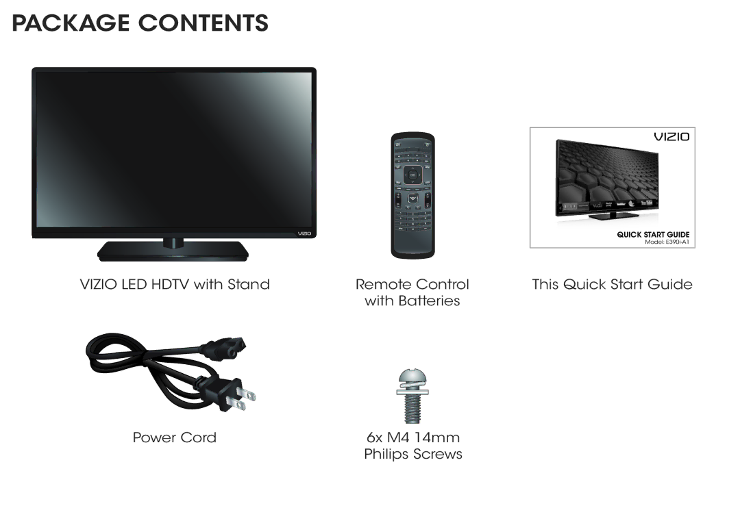 Vizio E390I-A1 quick start Package Contents 