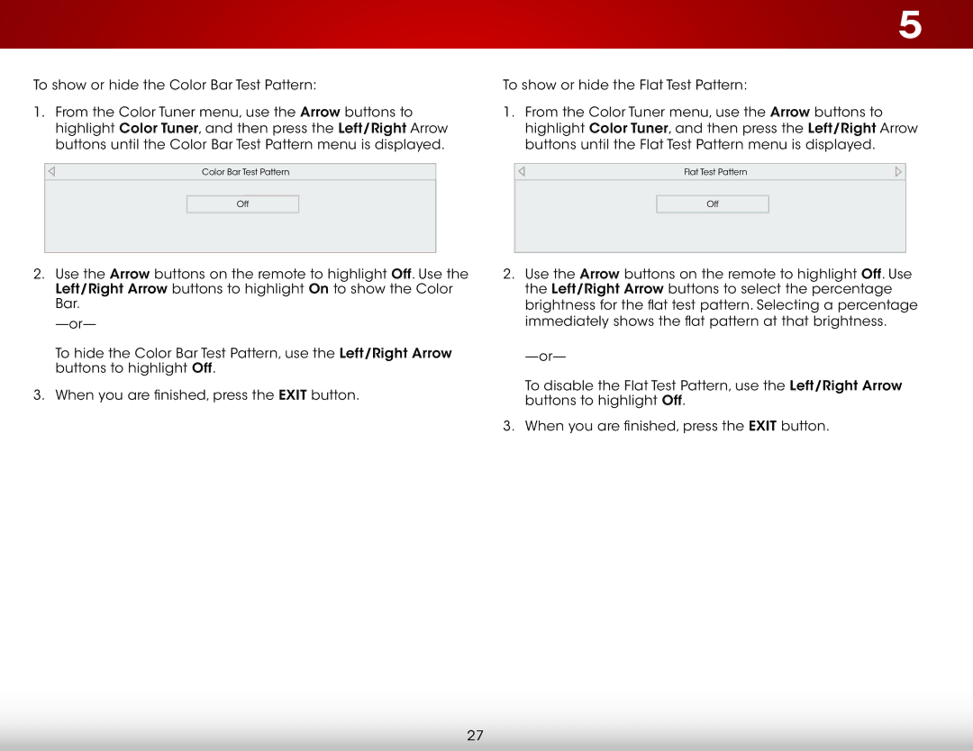 Vizio E390i-B0 user manual Color Bar Test Pattern Off 