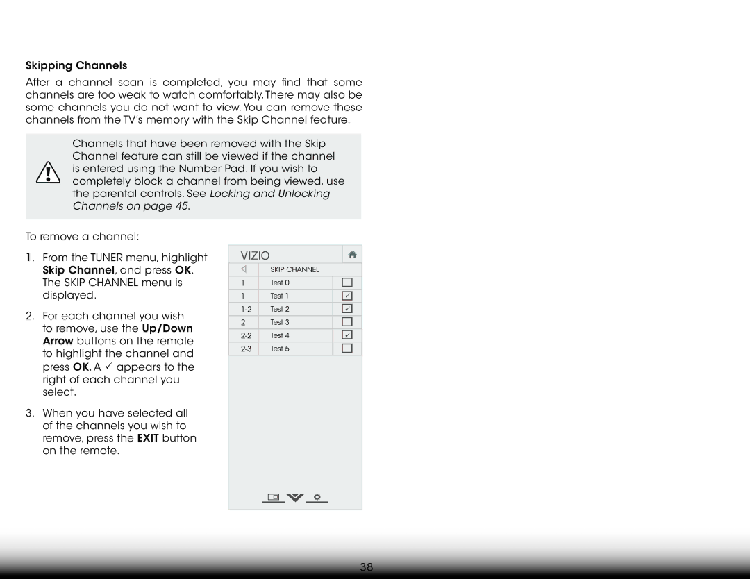 Vizio E390i-B0 user manual Skip Channel 