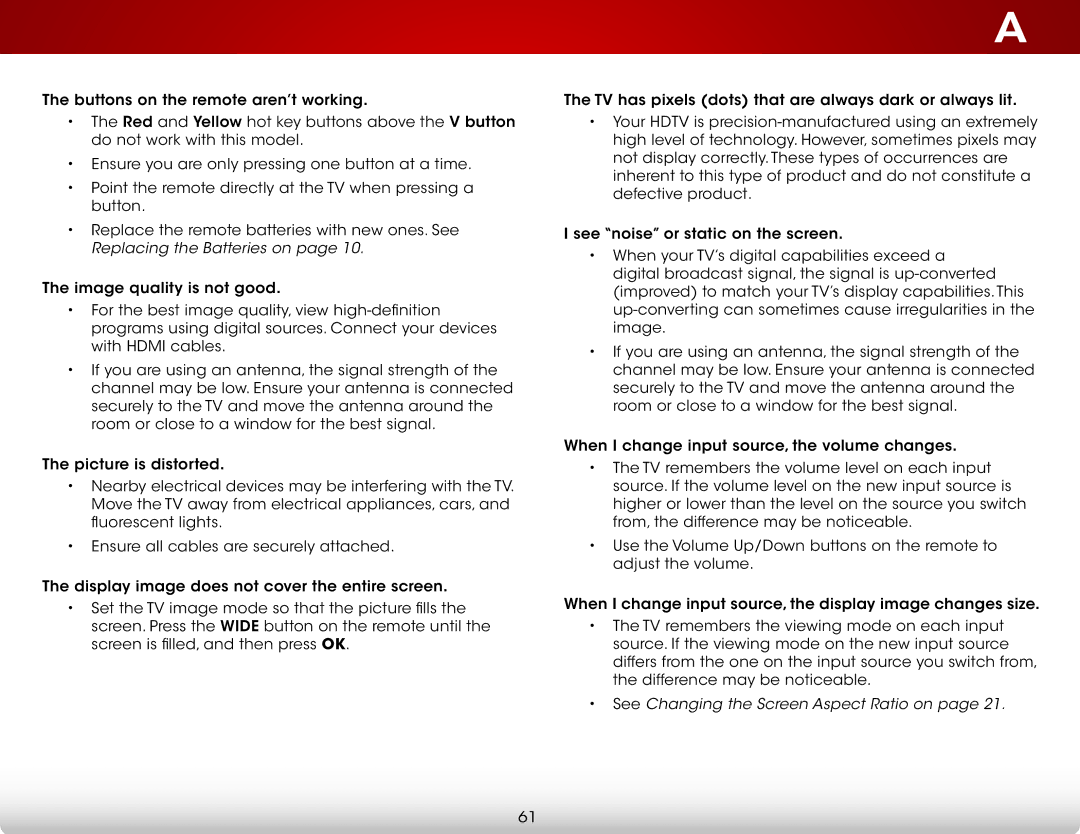 Vizio E390i-B0 user manual See Changing the Screen Aspect Ratio on 