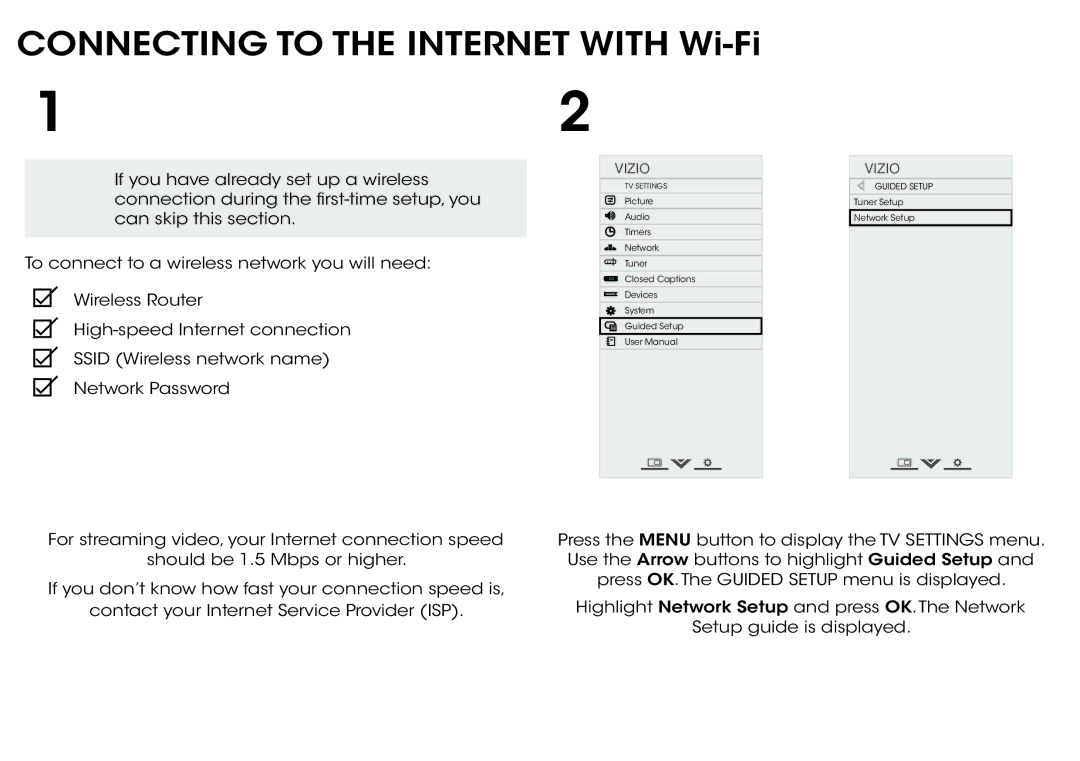 Vizio E390i-B0 manual Connecting to the internet with Wi-fi 