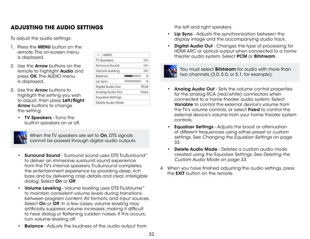 Vizio E390i-B1 user manual Adjusting the Audio Settings, Settings. See Changing the Equalizer Settings on 