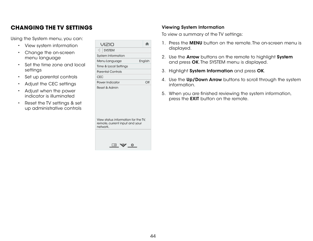 Vizio E390i-B1 user manual Changing the TV Settings, Cec 