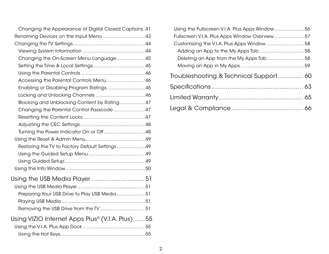 Vizio E390i-B1 user manual Using the USB Media Player, Using Vizio Internet Apps Plus V.I.A. Plus 