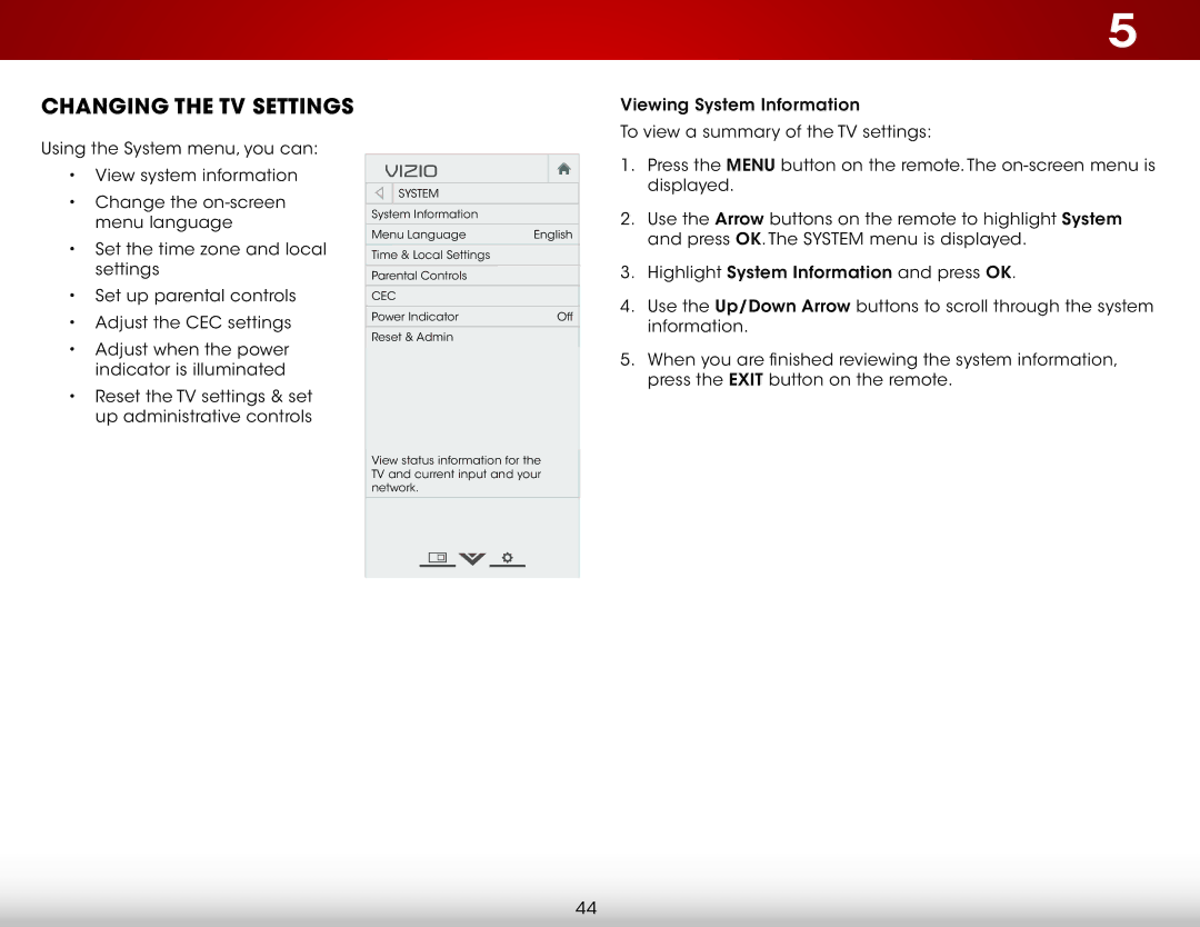 Vizio E390i-B1E user manual Changing the TV Settings, Cec 