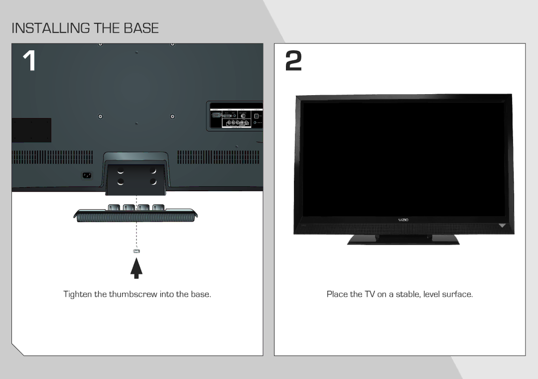 Vizio E390VL quick start Installing the Base 