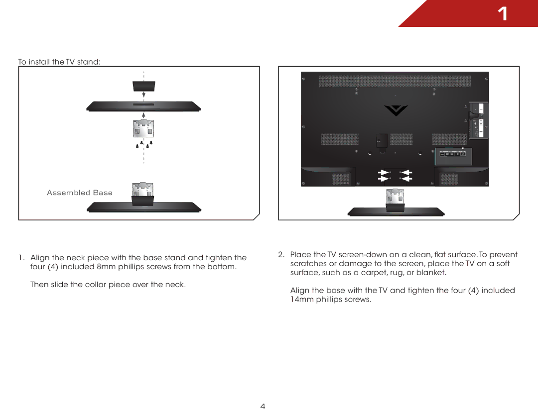 Vizio E420VSE, E3D320VX, E3D420VX, E3D470VX warranty Assembled Base 