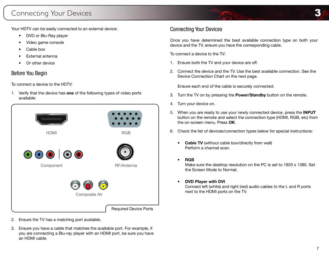 Vizio E3D420VX, E3D320VX, E3D470VX user manual Connecting Your Devices, Before You Begin, DVD Player with DVI 