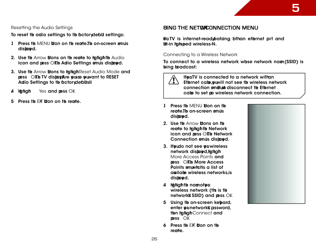 Vizio M3D650SV, E3D320VX, E3D420VX, E3D470VX warranty Using the Network Connection Menu 