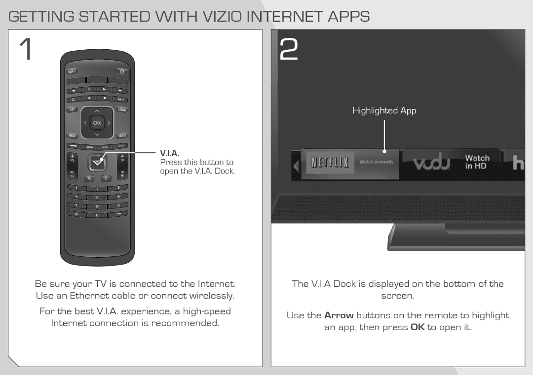 Vizio E3D320VX quick start Getting Started with Vizio Internet Apps, Highlighted App 