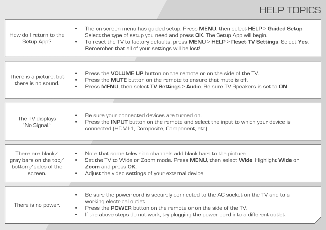 Vizio E3D320VX quick start Help Topics 