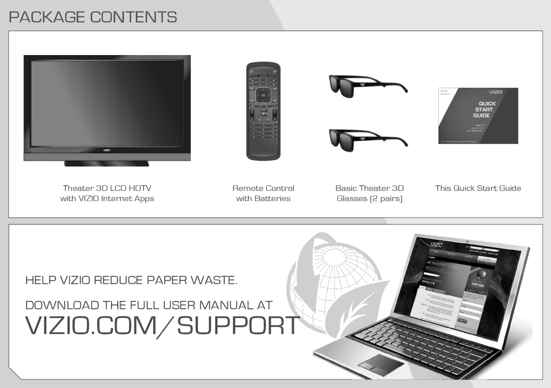 Vizio E3D320VX quick start Package Contents 