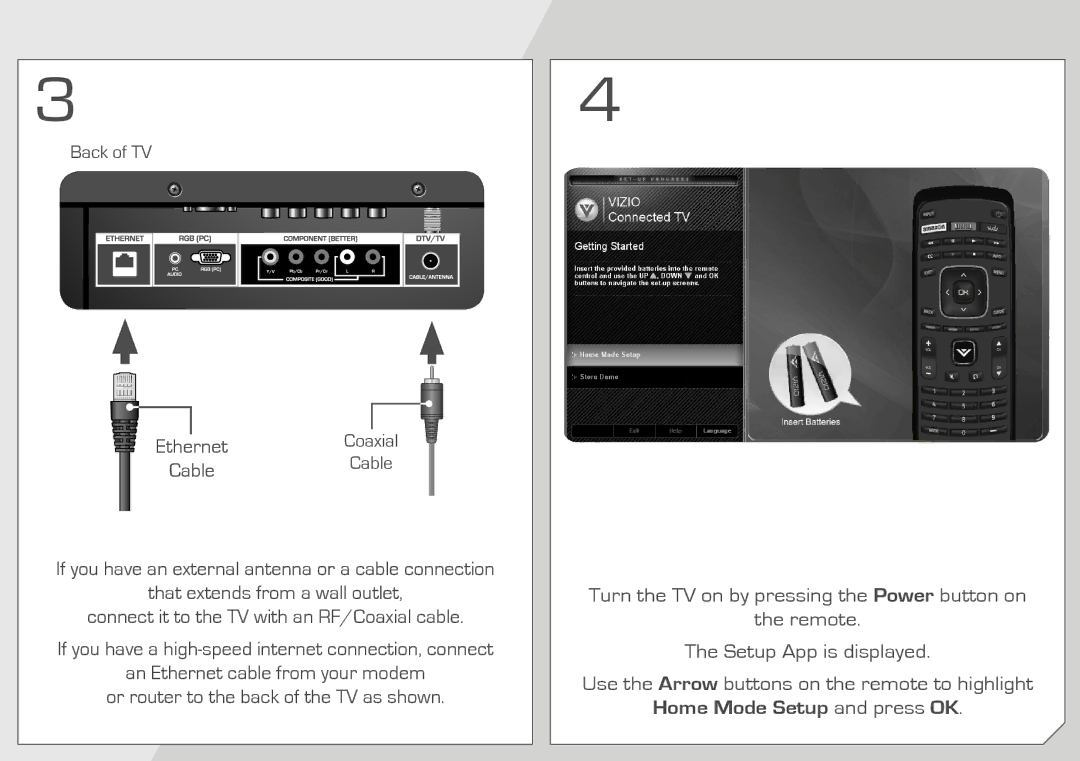 Vizio E3D470VX, E3D420VX manual Home Mode Setup and press OK 