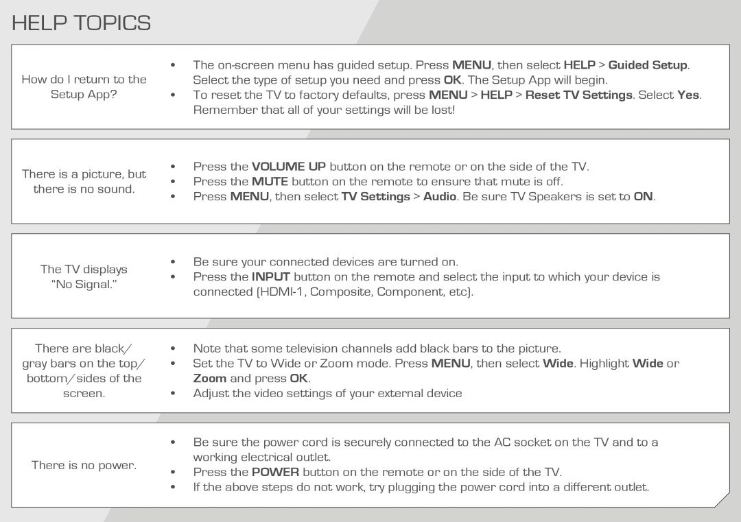 Vizio E3D470VX, E3D420VX manual Help Topics 