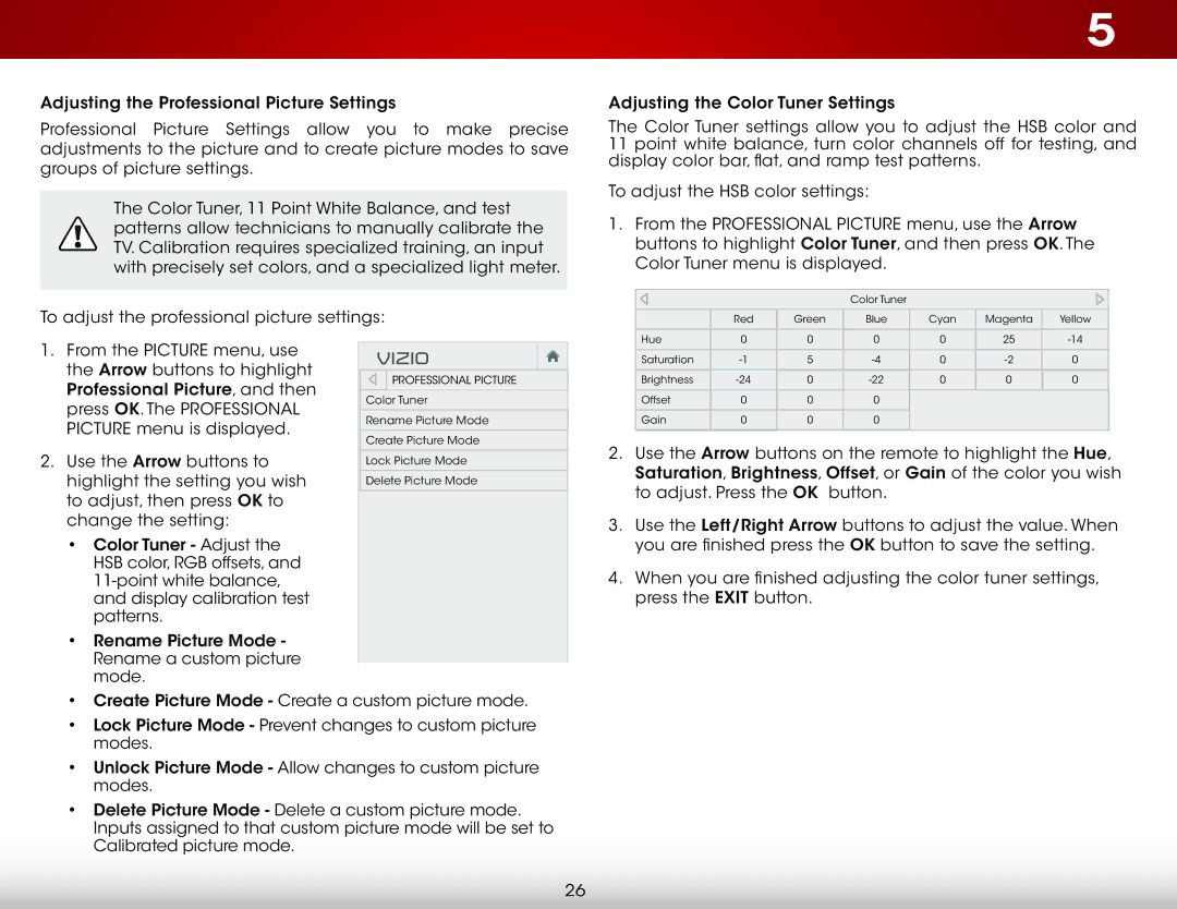 Vizio E400i-B2, E320i-B2 user manual Professional Picture 