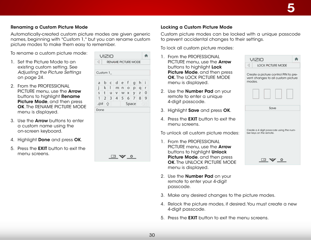 Vizio E400i-B2, E320i-B2 user manual Lock Picture Mode 