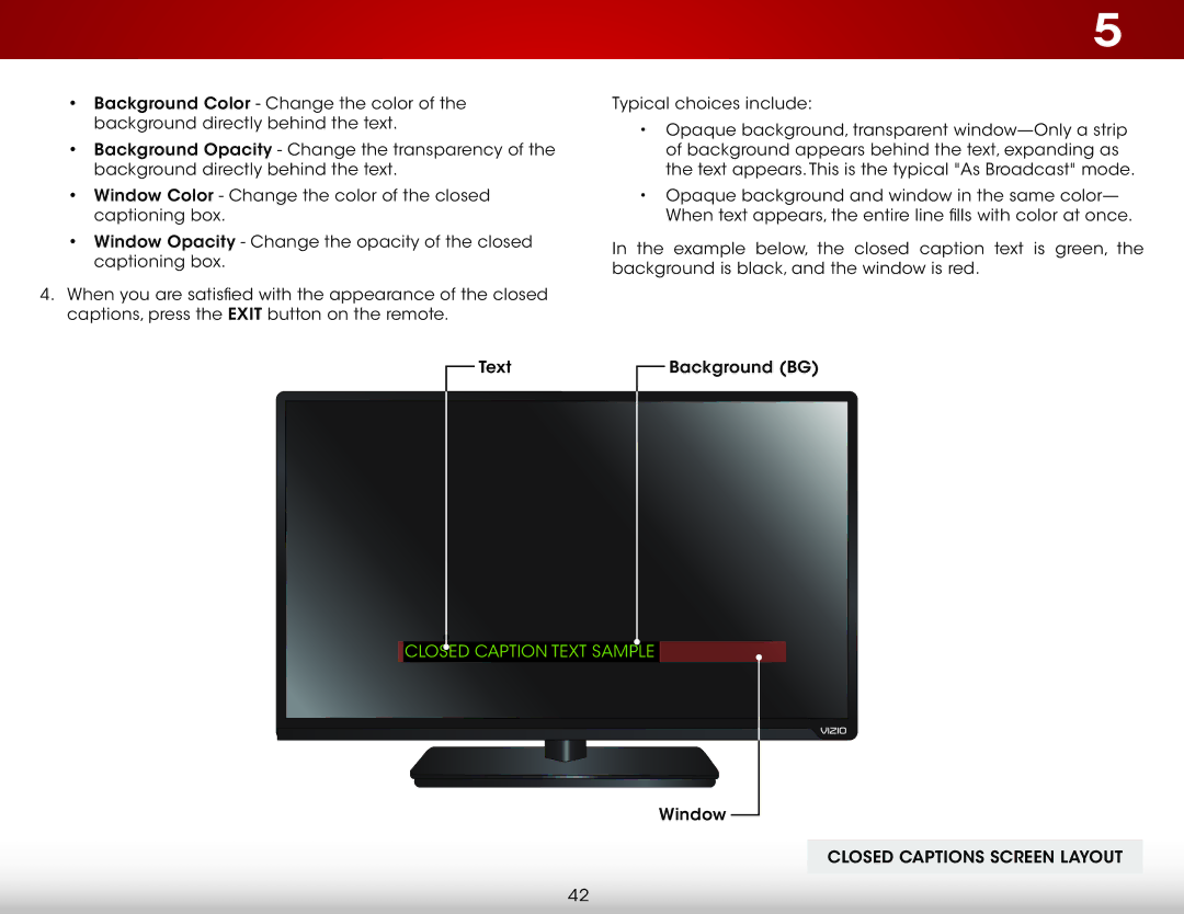 Vizio E400i-B2, E320i-B2 user manual Closed Captions Screen Layout 