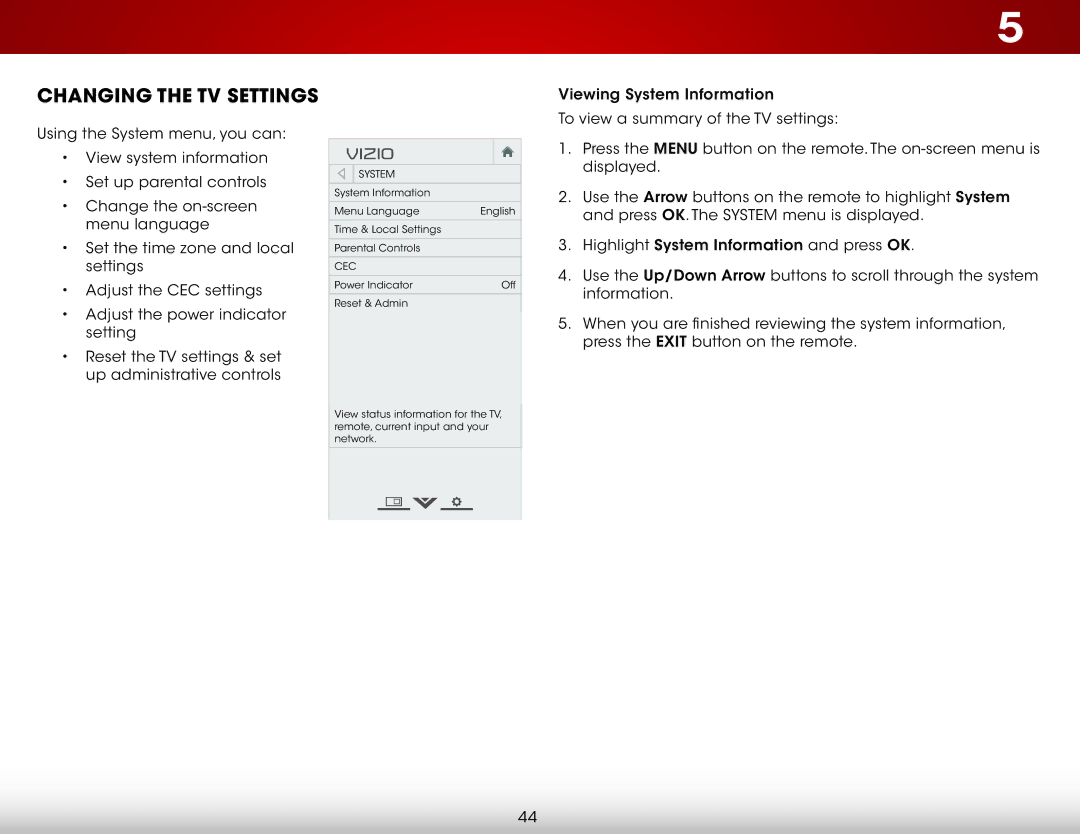 Vizio E400i-B2, E320i-B2 user manual Changing the TV Settings, Cec 