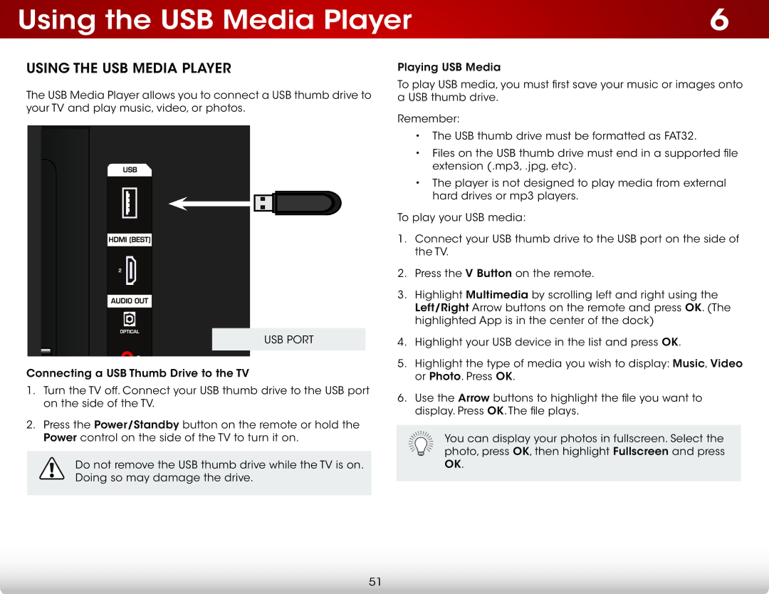 Vizio E320i-B2, E400i-B2 user manual Using the USB Media Player 