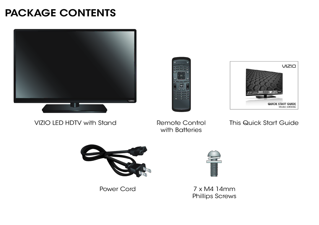 Vizio E400i-B2 quick start Package Contents 