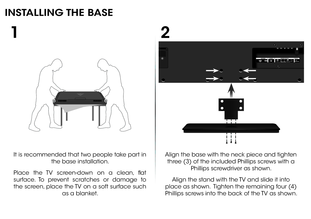 Vizio E400i-B2 quick start Installing the Base 