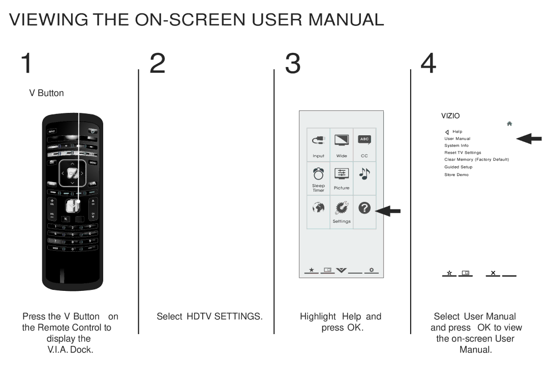 Vizio E4011-A2 quick start Highlight Help Press OK 