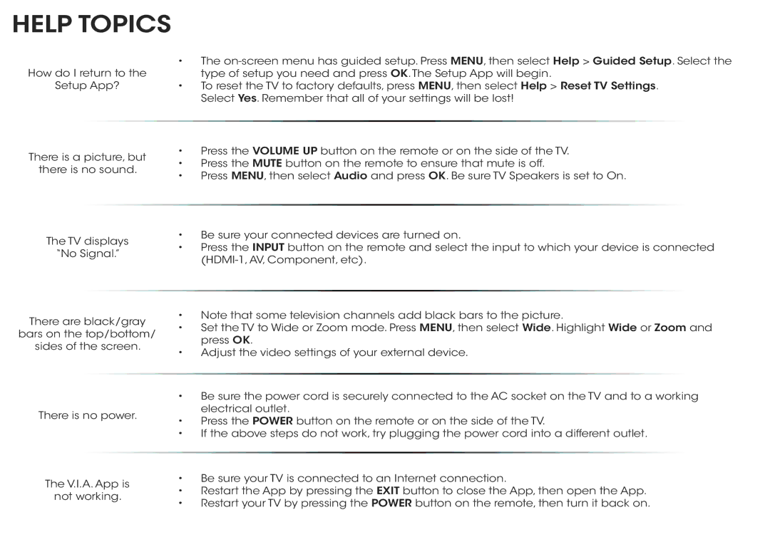 Vizio E4011-A2 quick start Help Topics 