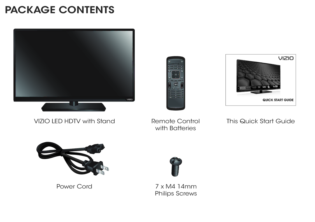 Vizio E4011-A2 quick start Package Contents 