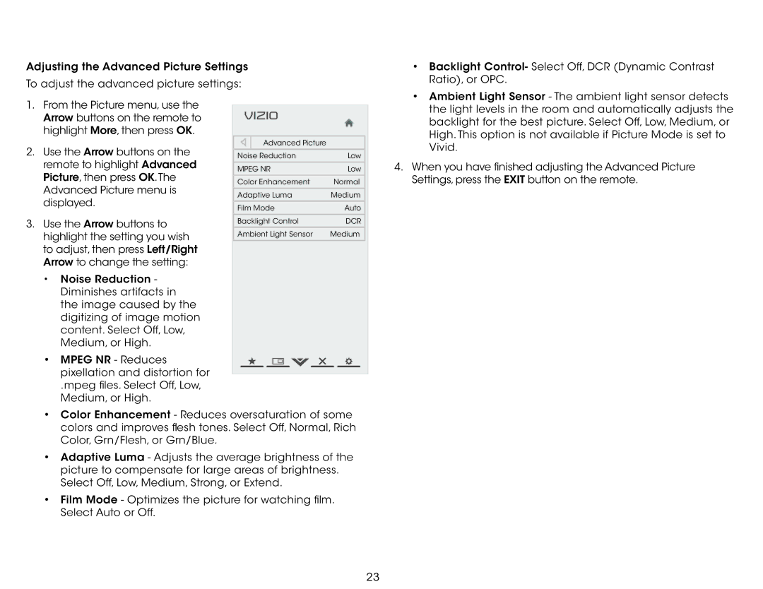 Vizio E401IA2 user manual Light levels in the room and automatically adjusts 