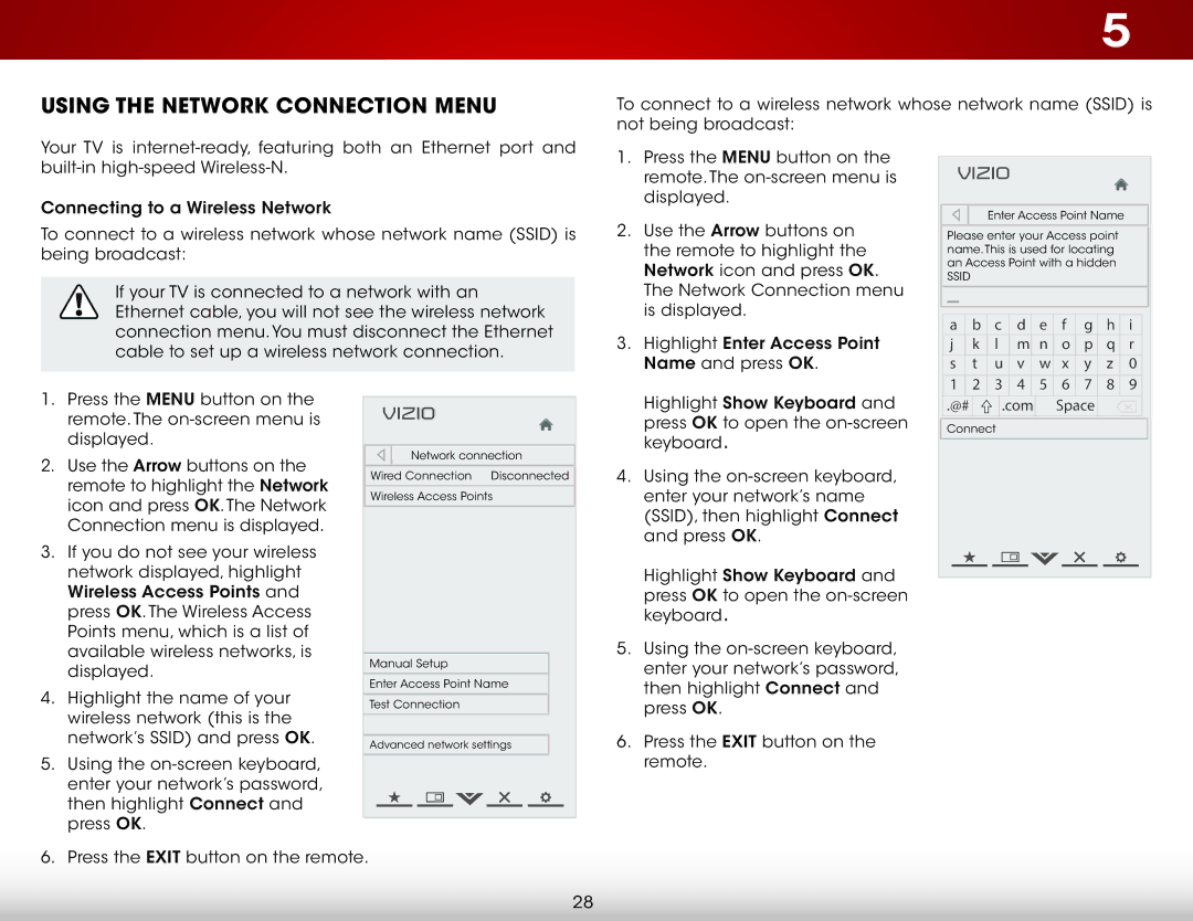 Vizio E401IA2 user manual Using the Network Connection Menu 