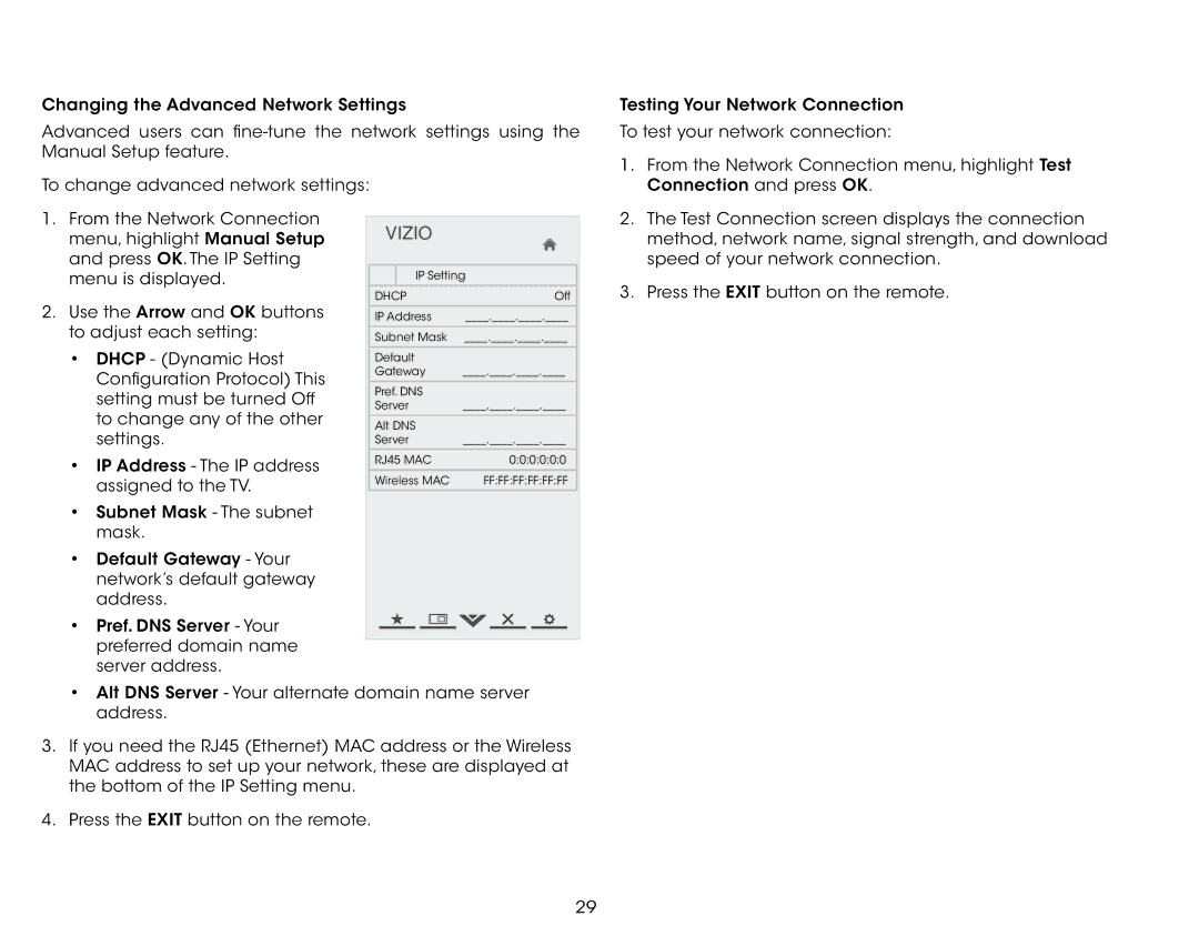 Vizio E401IA2 user manual Test Connection screen displays the connection 