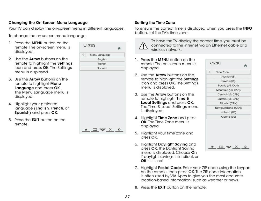 Vizio E401IA2 user manual Manu Language 