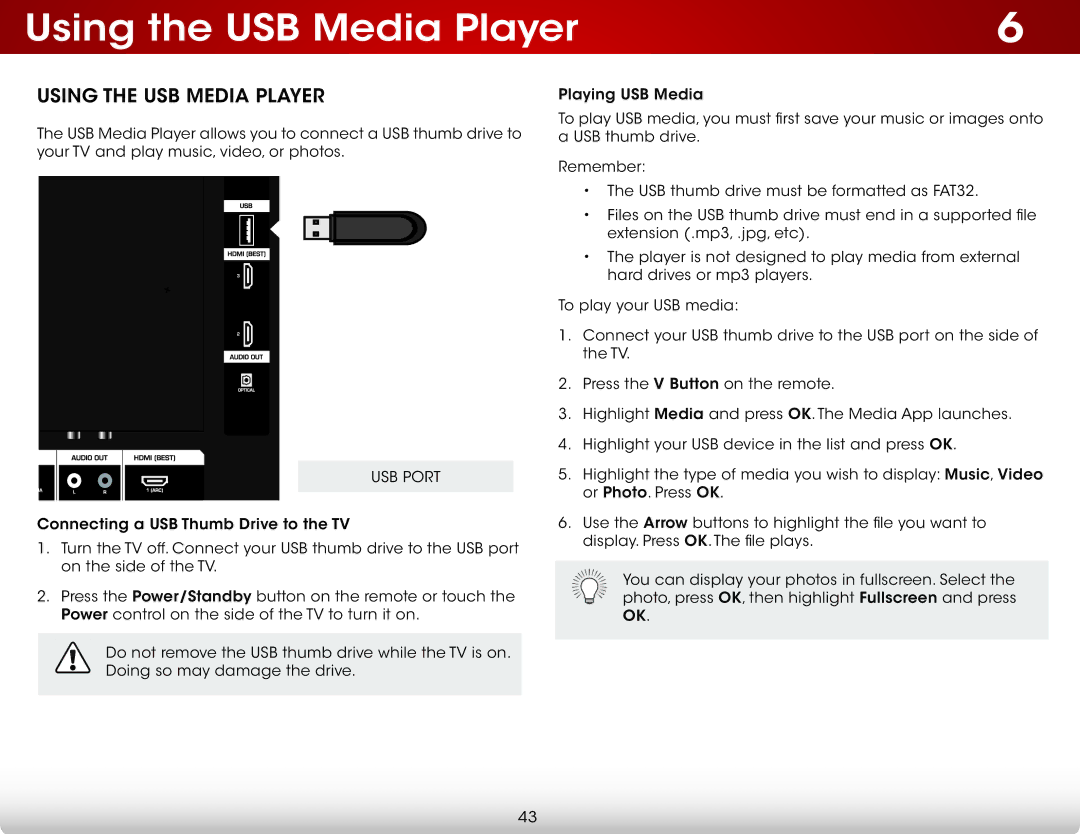 Vizio E401IA2 user manual Using the USB Media Player, USB Port 