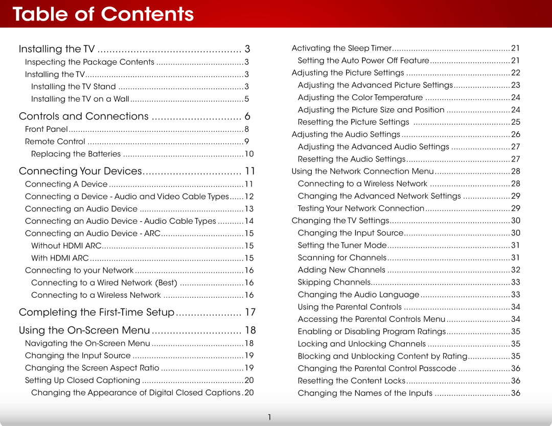 Vizio E401IA2 user manual Table of Contents 