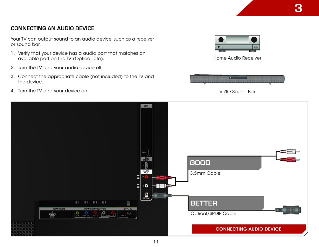 Vizio E420A0, E420-A0 manual Connecting an audio device 