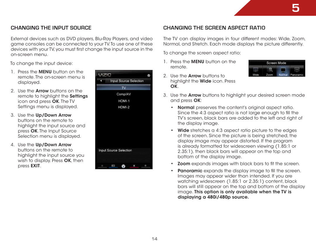 Vizio E420-A0, E420A0 manual Changing the Input Source, Changing the Screen Aspect Ratio 