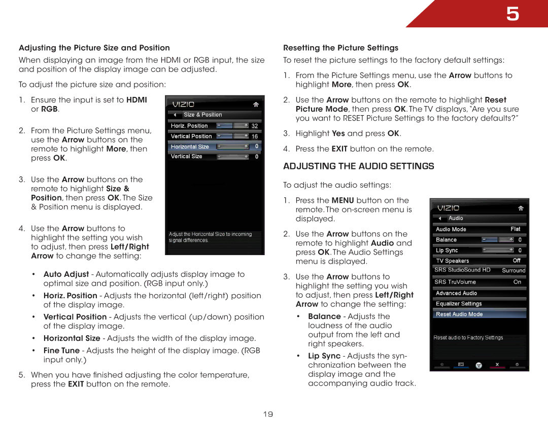 Vizio E420A0, E420-A0 manual Adjusting the Audio Settings 